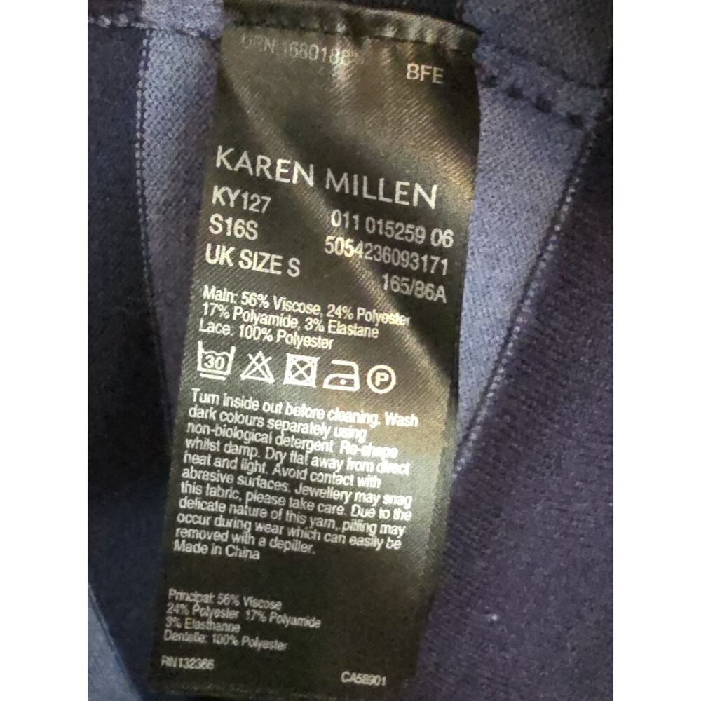 Karen Millen Stretch Lace Yoke Striped Knit Dress Short Sleeve Mini SZ Small - Picture 5 of 6